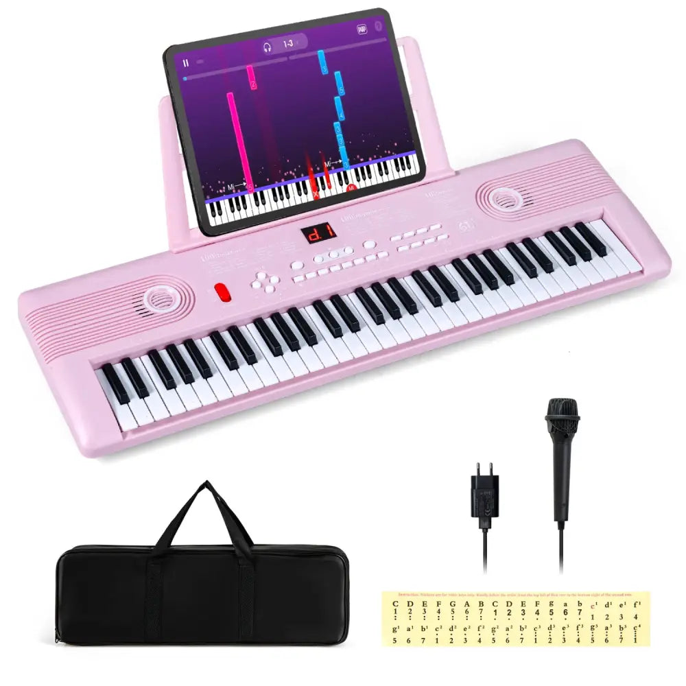 61 Key Electric Portable Digital Keyboard Piano for Beginner-Pink - Pink - Pianos & Keyboards