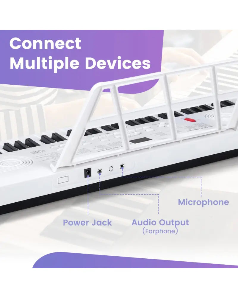 61 Key Electric Portable Digital Keyboard Piano for Beginner-White - White - Pianos & Keyboards