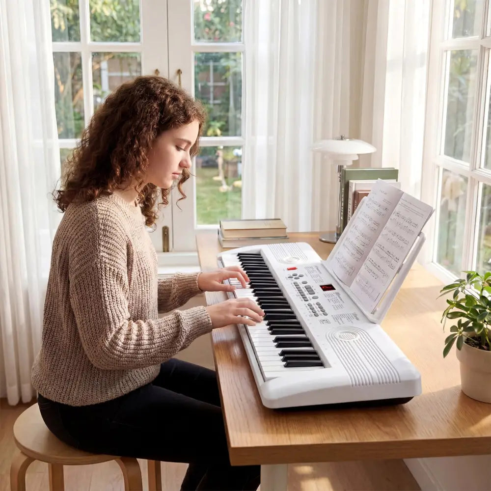 61 Key Electric Portable Digital Keyboard Piano for Beginner-White - White - Pianos & Keyboards