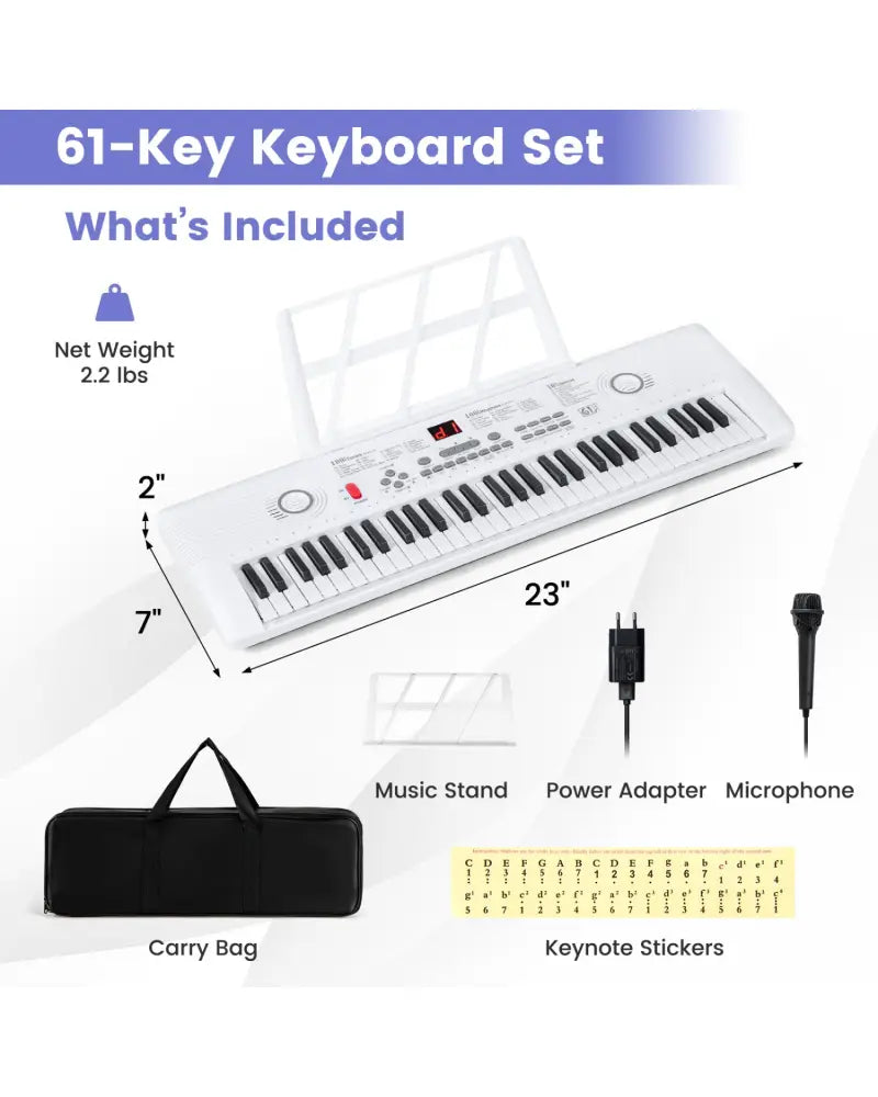61 Key Electric Portable Digital Keyboard Piano for Beginner-White - White - Pianos & Keyboards