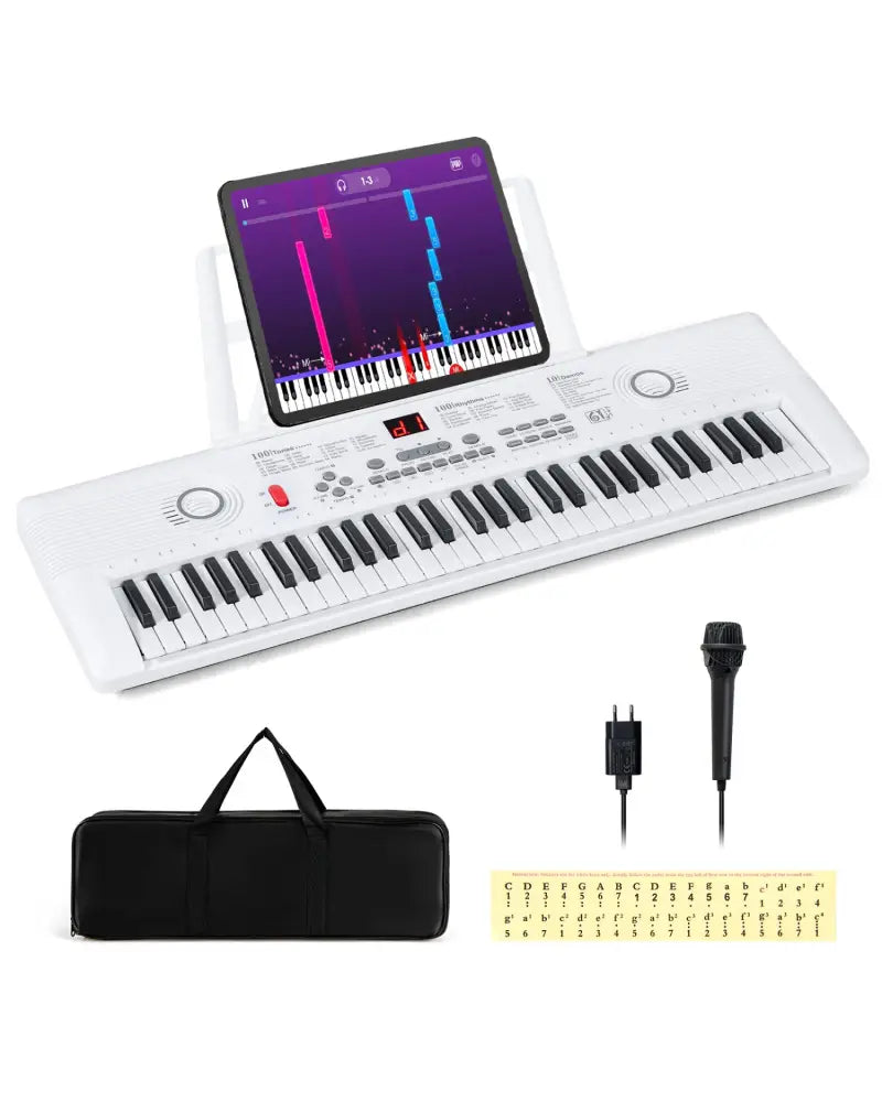 61 Key Electric Portable Digital Keyboard Piano for Beginner-White - White - Pianos & Keyboards