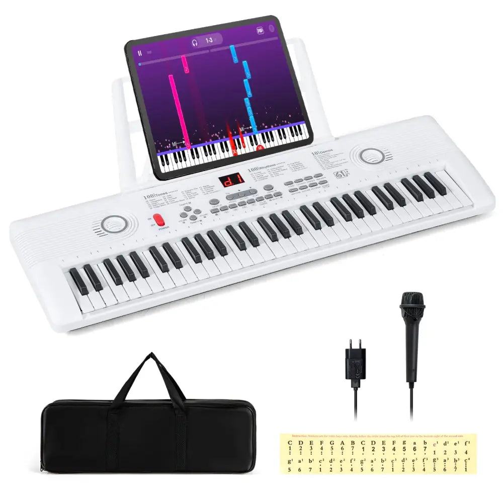 61 Key Electric Portable Digital Keyboard Piano for Beginner-White - White - Pianos & Keyboards