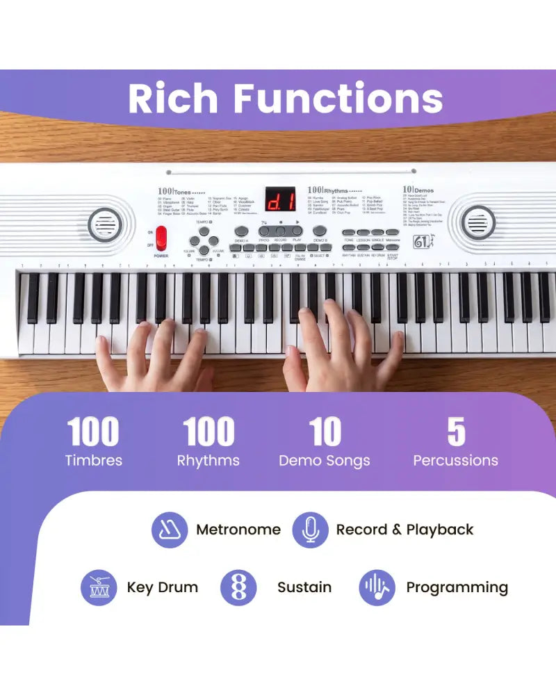 61 Key Electric Portable Digital Keyboard Piano for Beginner-White - White - Pianos & Keyboards