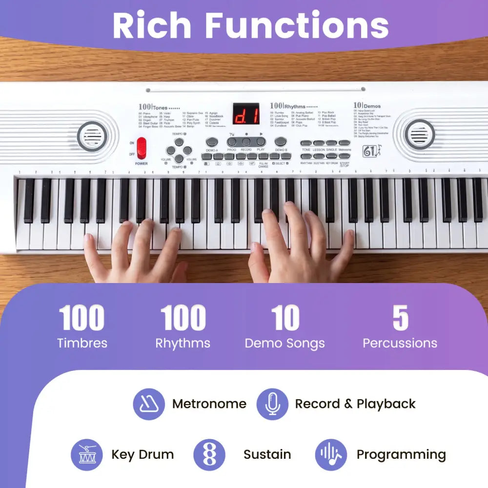 61 Key Electric Portable Digital Keyboard Piano for Beginner-White - White - Pianos & Keyboards