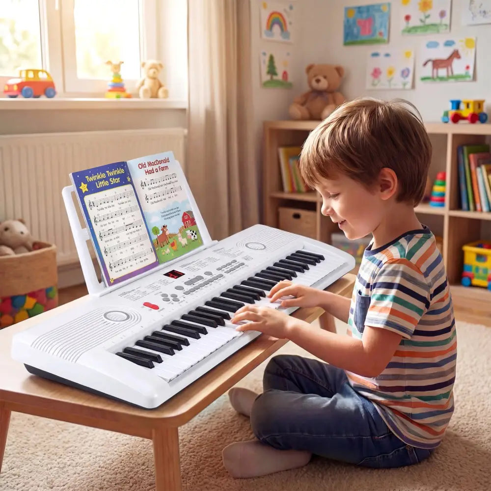 61 Key Electric Portable Digital Keyboard Piano for Beginner-White - White - Pianos & Keyboards