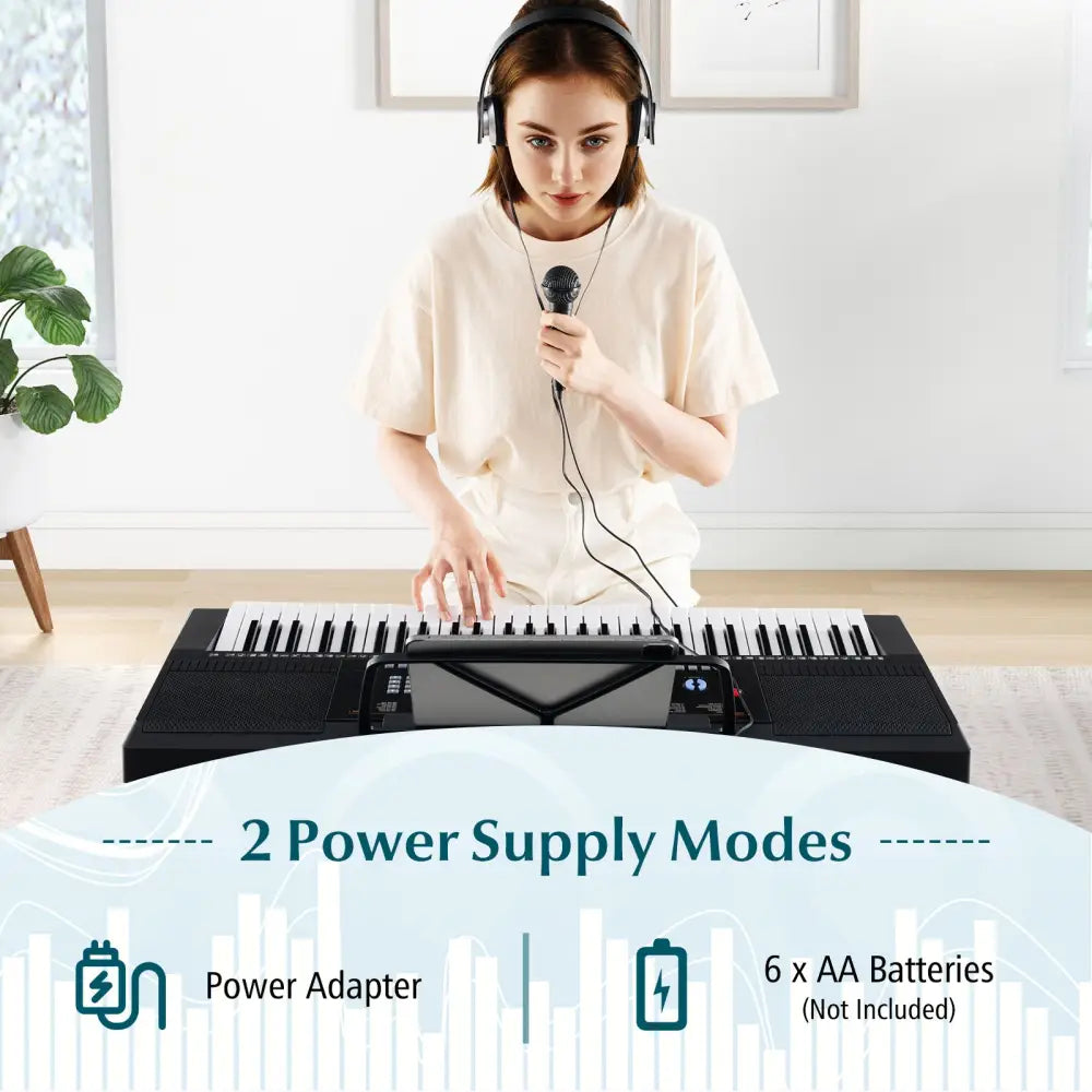 61-Key Electronic Keyboard Piano Starter Set with Stand Bench and Headphones - Black - Pianos & Keyboards