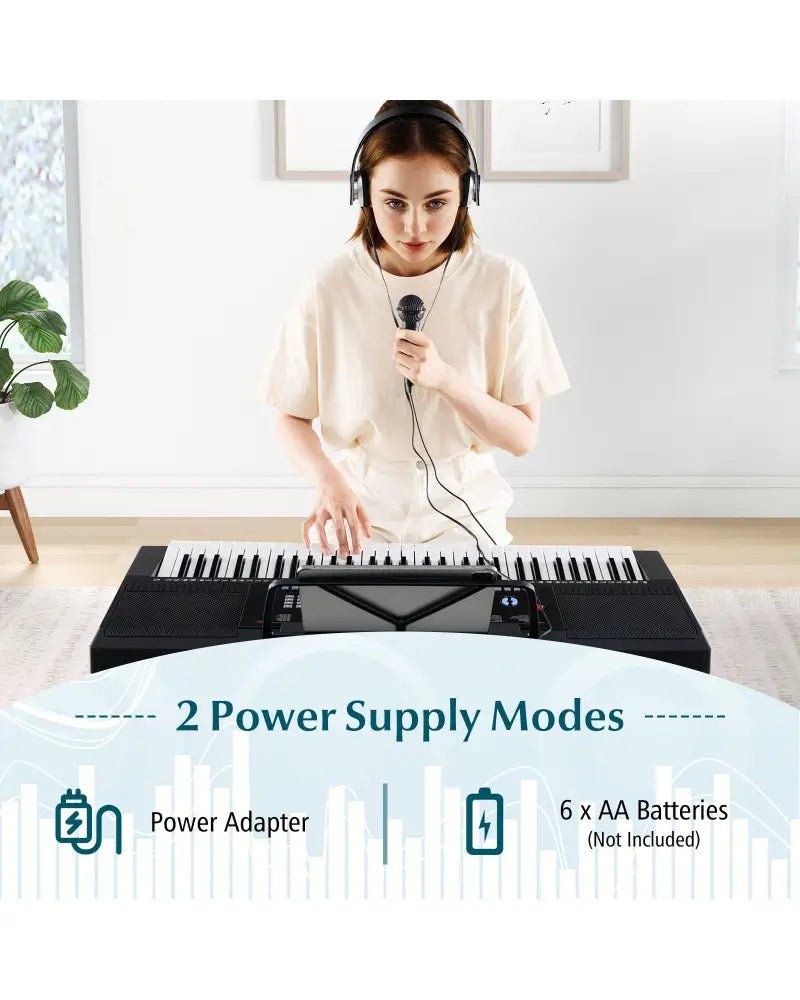 61-Key Electronic Keyboard Piano Starter Set with Stand Bench and Headphones - Black - Pianos & Keyboards