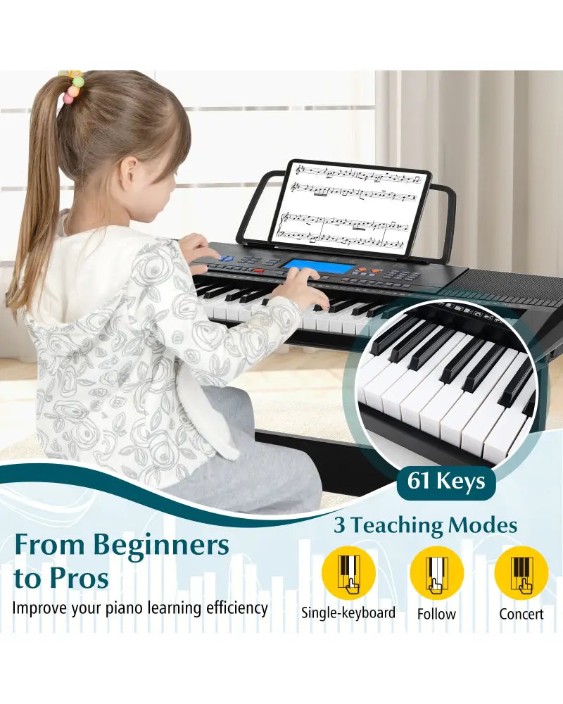 61-Key Electronic Keyboard Piano Starter Set with Stand Bench and Headphones - Black - Pianos & Keyboards