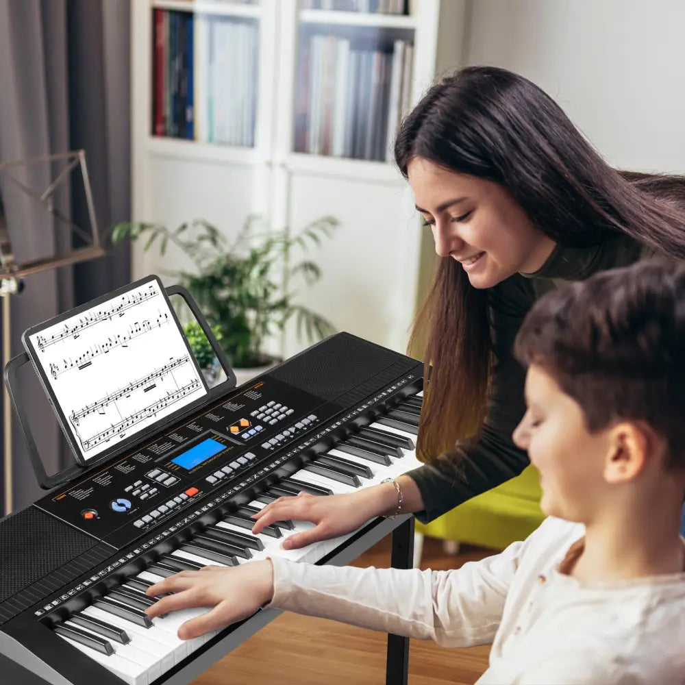 61-Key Electronic Keyboard Piano Starter Set with Stand Bench and Headphones - Black - Pianos & Keyboards