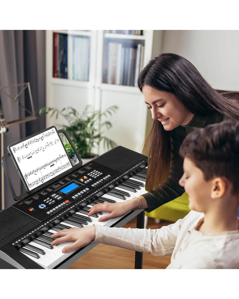 61-Key Electronic Keyboard Piano Starter Set with Stand Bench and Headphones - Black - Pianos & Keyboards