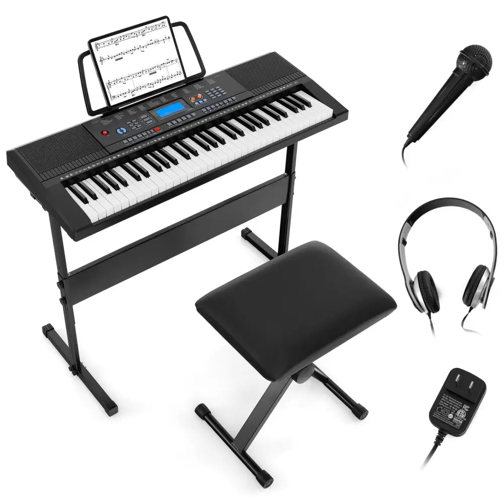61-Key Electronic Keyboard Piano Starter Set with Stand Bench and Headphones - Black - Pianos & Keyboards