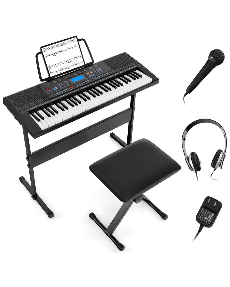 61-Key Electronic Keyboard Piano Starter Set with Stand Bench and Headphones - Black - Pianos & Keyboards