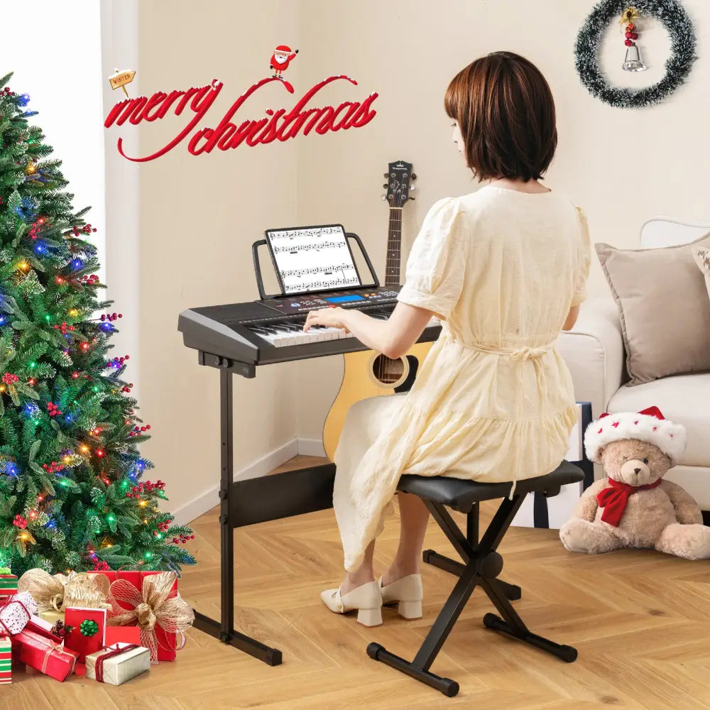 61-Key Electronic Keyboard Piano Starter Set with Stand Bench and Headphones - Black - Pianos & Keyboards