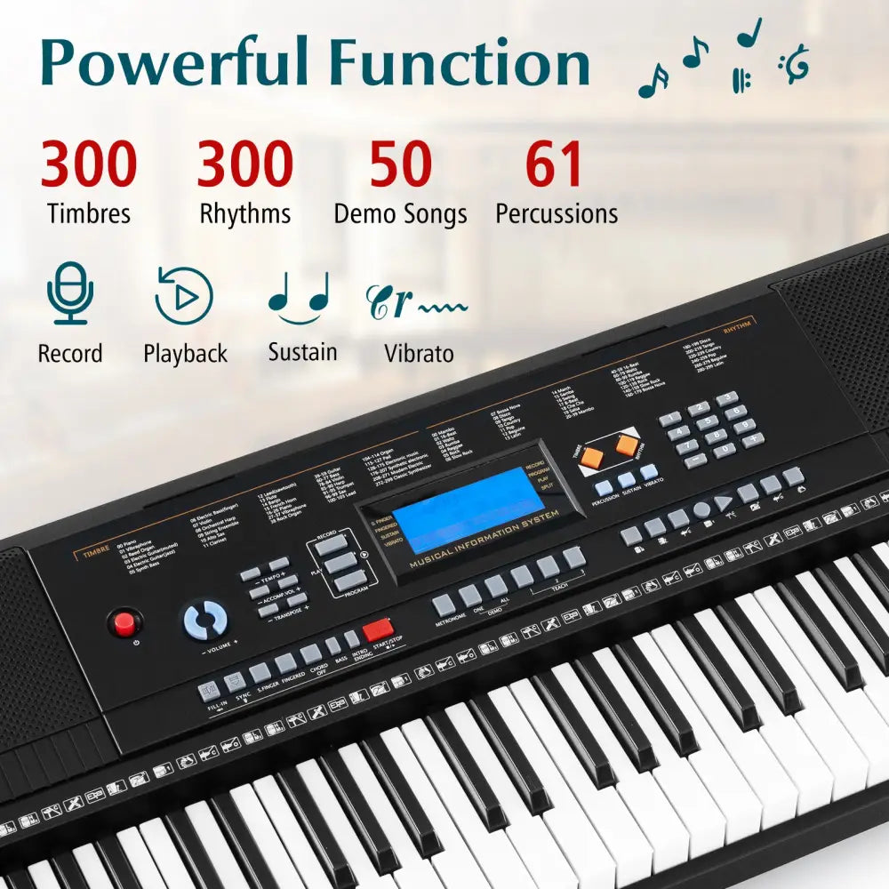 61-Key Electronic Keyboard Piano Starter Set with Stand Bench and Headphones - Black - Pianos & Keyboards