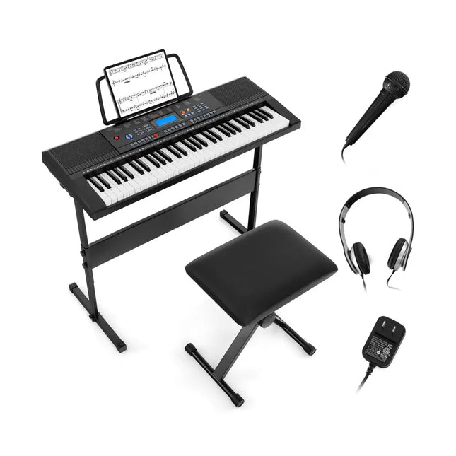 61-Key Electronic Keyboard Piano Starter Set with Stand Bench and Headphones - Black - Pianos & Keyboards