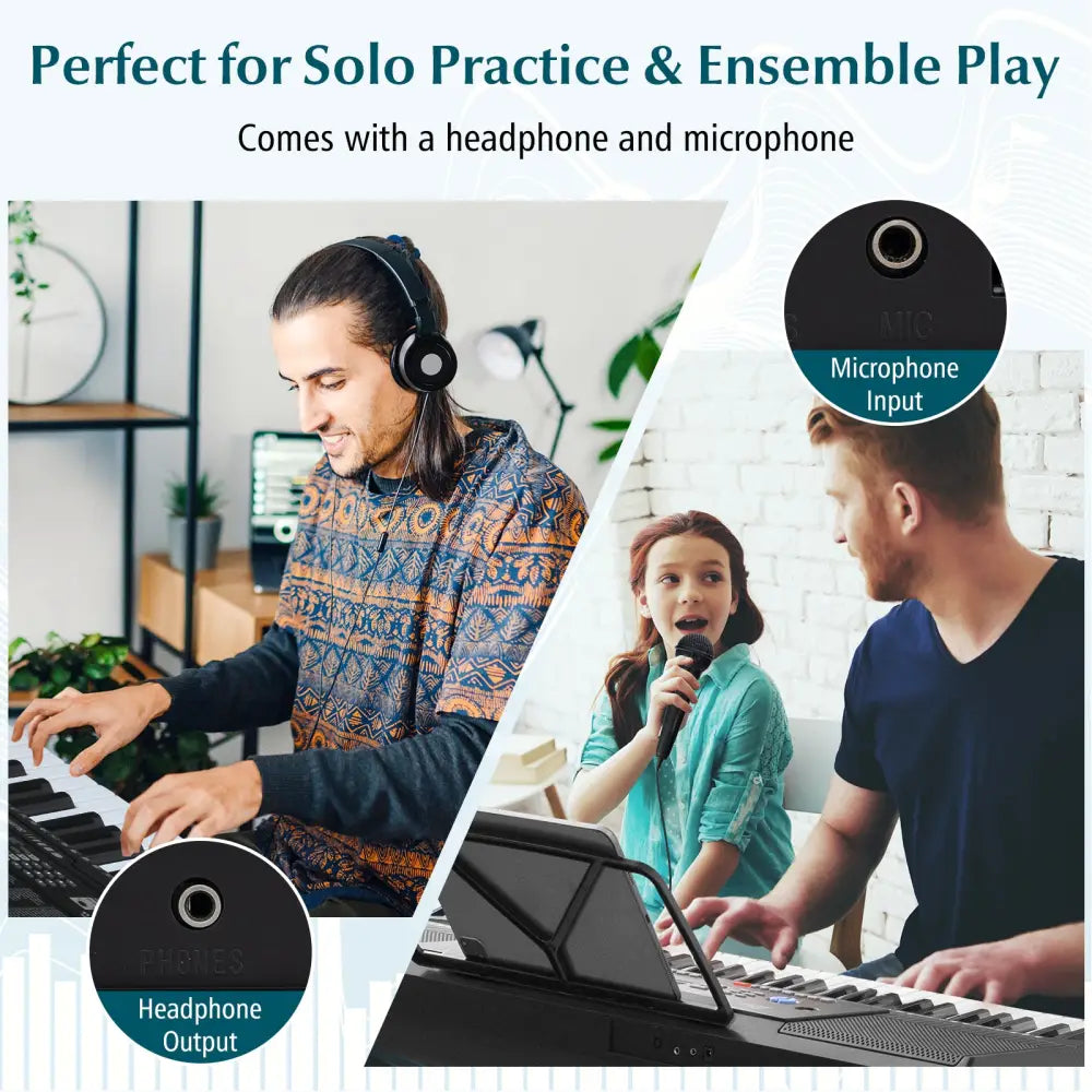 61-Key Electronic Keyboard Piano Starter Set with Stand Bench and Headphones - Black - Pianos & Keyboards