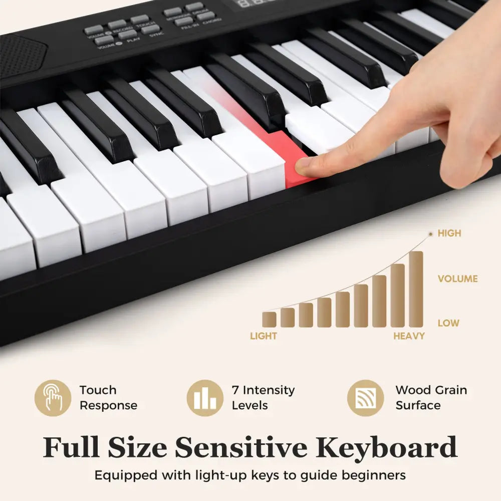 61-Key Foldable Piano Keyboard Full-size Electronic Keyboard with MIDI and Split Function-Black - Black - Pianos &