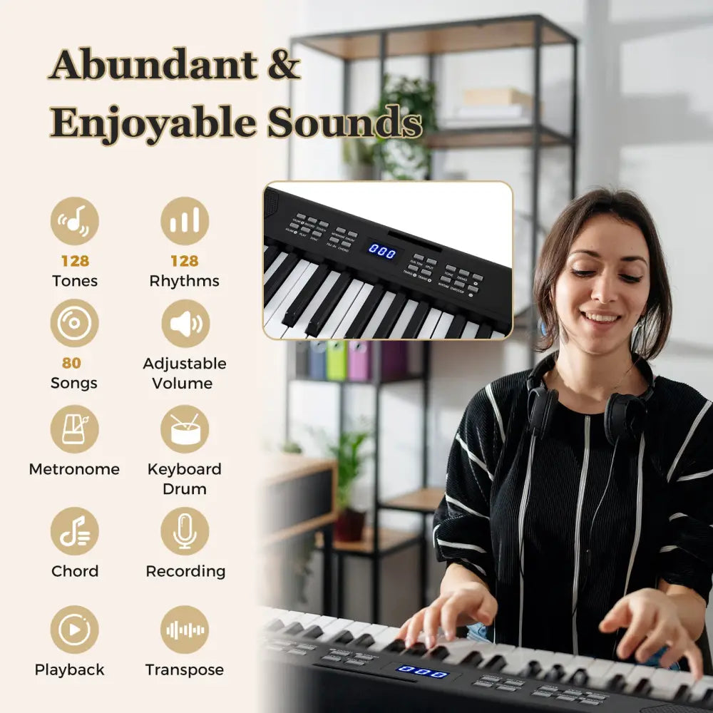 61-Key Foldable Piano Keyboard Full-size Electronic Keyboard with MIDI and Split Function-Black - Black - Pianos &