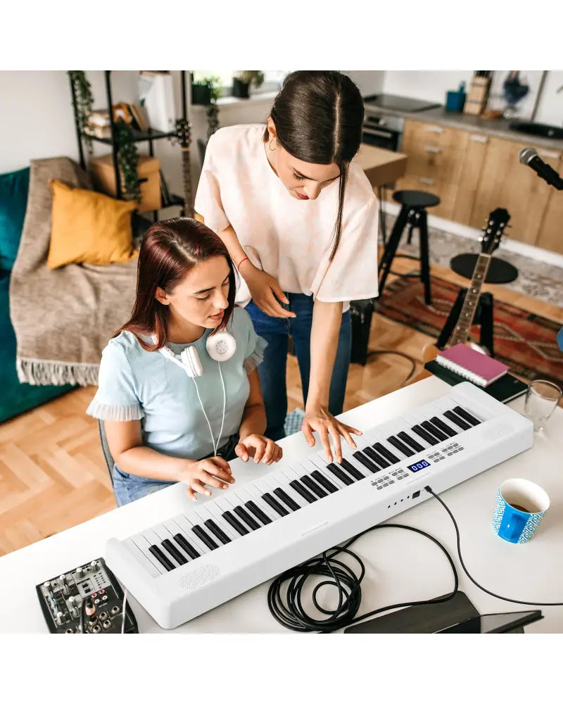 61-Key Foldable Piano Keyboard Full-size Electronic Keyboard with MIDI and Split Function-White - White - Pianos &