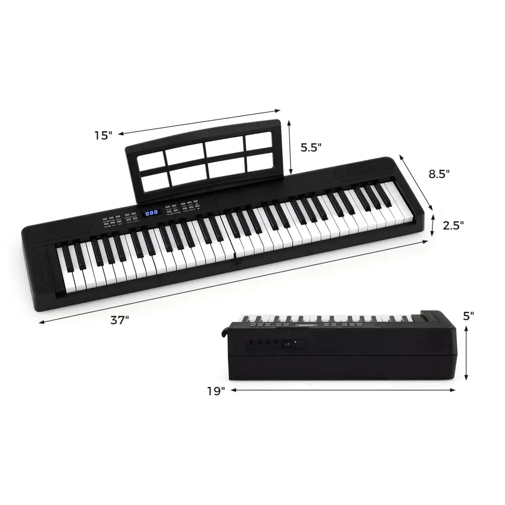 61-Key Foldable Piano Keyboard Full-size Electronic Keyboard with MIDI and Split Function-Black - Black - Pianos &