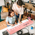 61-Key Foldable Piano Keyboard Full-size Electronic Keyboard with MIDI and Split Function-Pink - Pink - Pianos &