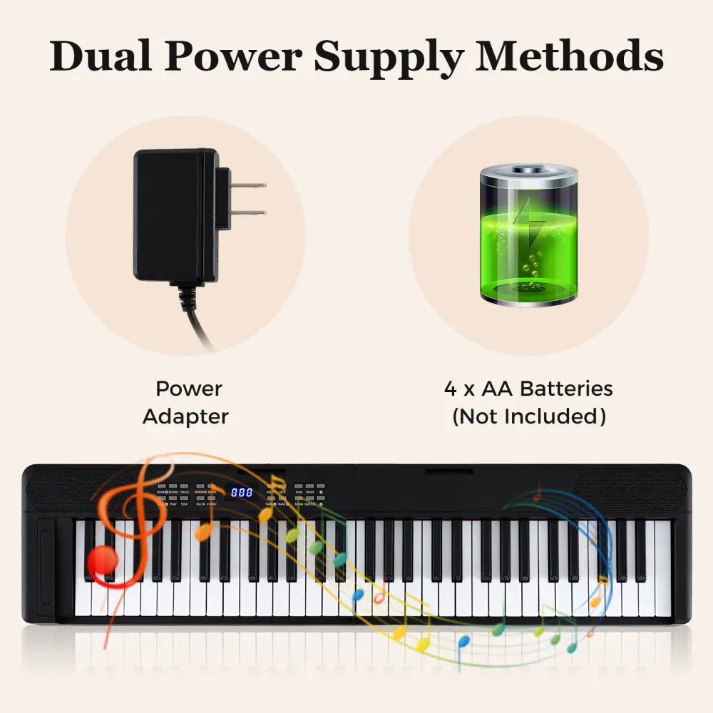 61-Key Foldable Piano Keyboard Full-size Electronic Keyboard with MIDI and Split Function-Black - Black - Pianos &