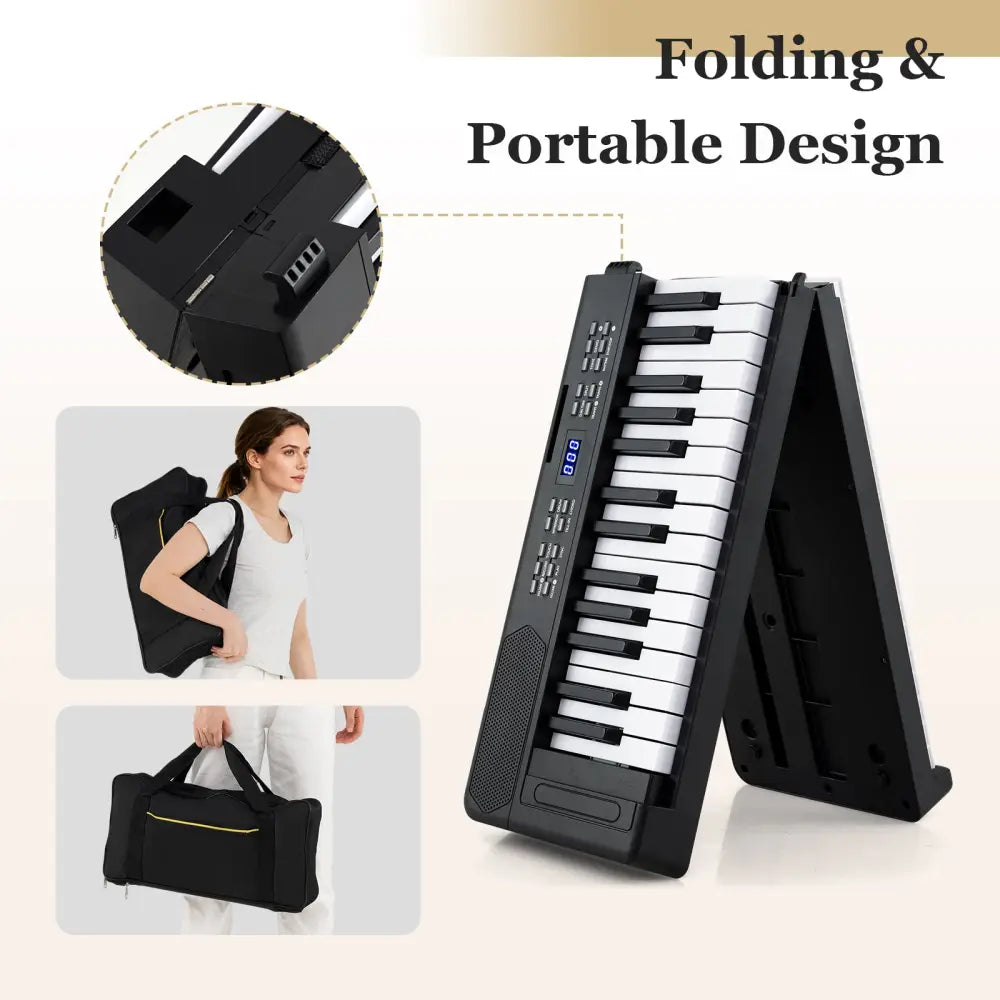 61-Key Foldable Piano Keyboard Full-size Electronic Keyboard with MIDI and Split Function-Black - Black - Pianos &