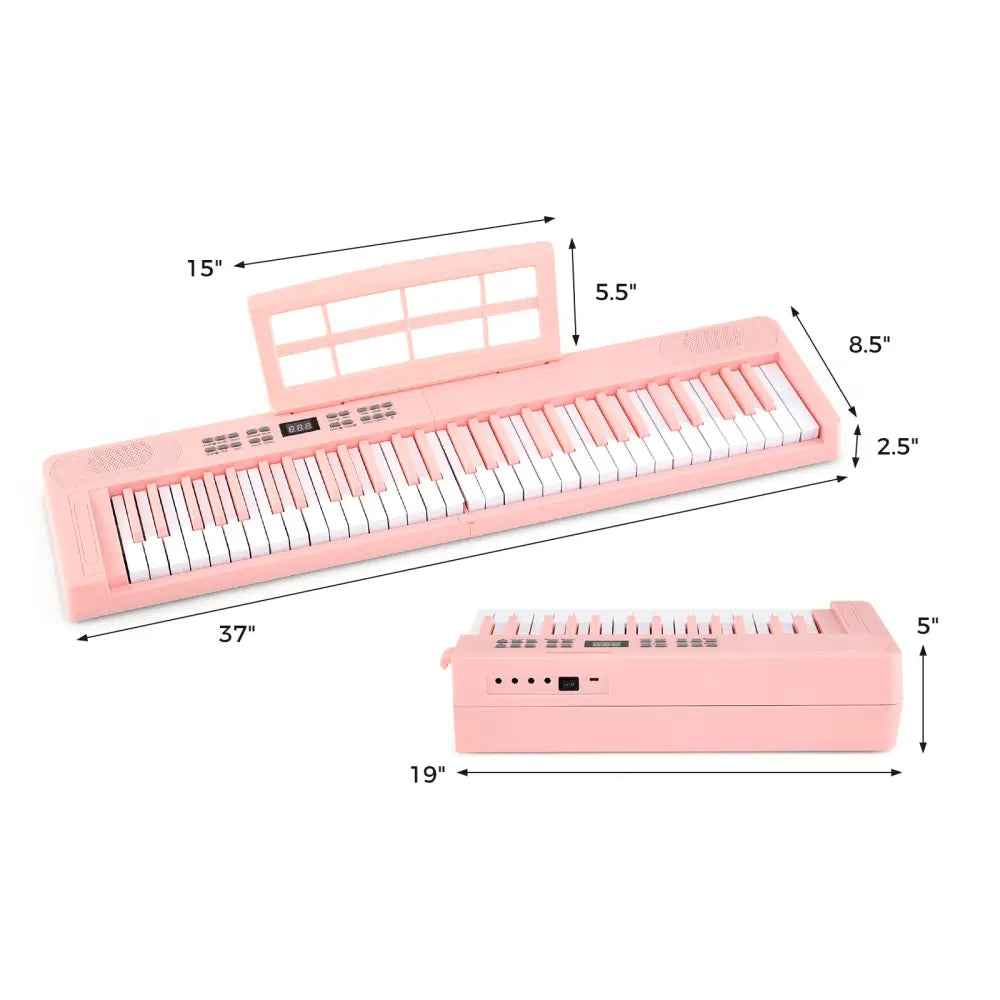 61-Key Foldable Piano Keyboard Full-size Electronic Keyboard with MIDI and Split Function-Pink - Pink - Pianos &