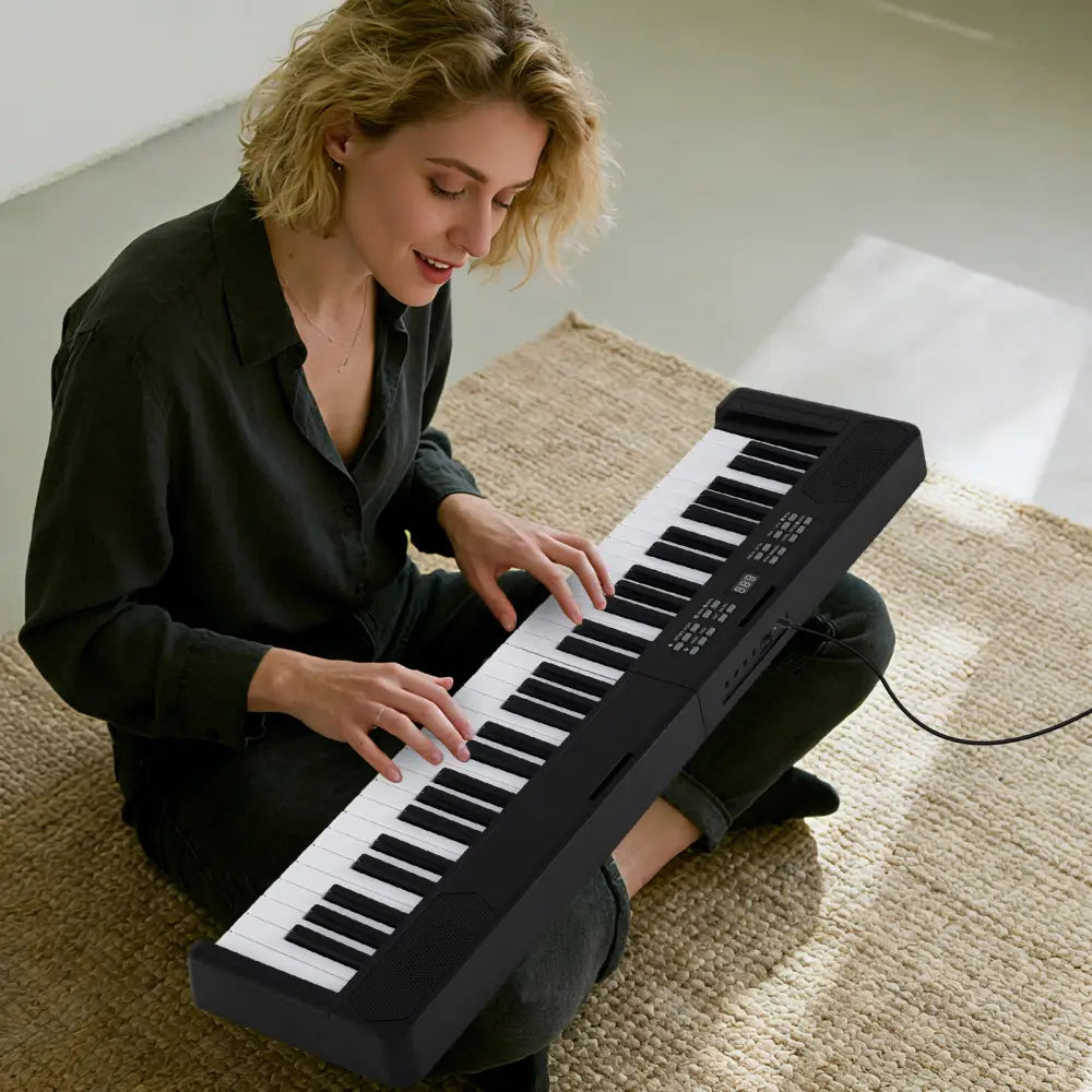 61-Key Foldable Piano Keyboard Full-size Electronic Keyboard with MIDI and Split Function-Black - Black - Pianos &