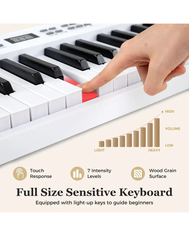 61-Key Foldable Piano Keyboard Full-size Electronic Keyboard with MIDI and Split Function-White - White - Pianos &