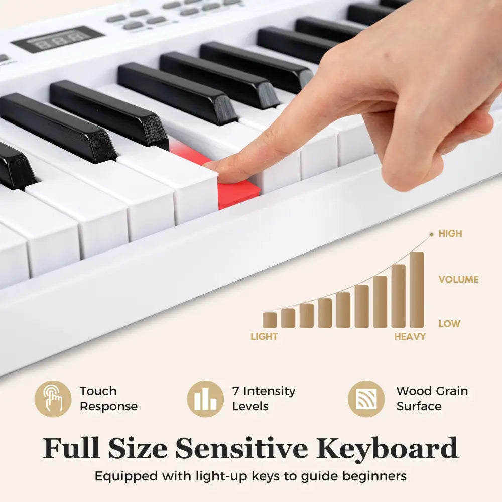 61-Key Foldable Piano Keyboard Full-size Electronic Keyboard with MIDI and Split Function-White - White - Pianos &