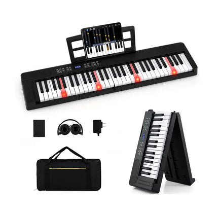 61-Key Foldable Piano Keyboard Full-size Electronic Keyboard with MIDI and Split Function-Black - Black - Pianos &