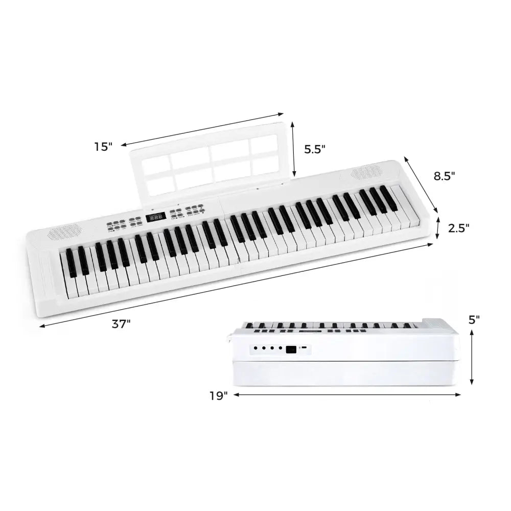 61-Key Foldable Piano Keyboard Full-size Electronic Keyboard with MIDI and Split Function-White - White - Pianos &