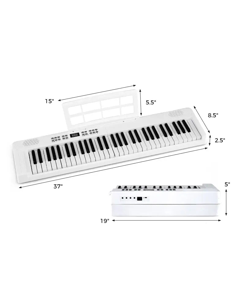 61-Key Foldable Piano Keyboard Full-size Electronic Keyboard with MIDI and Split Function-White - White - Pianos &