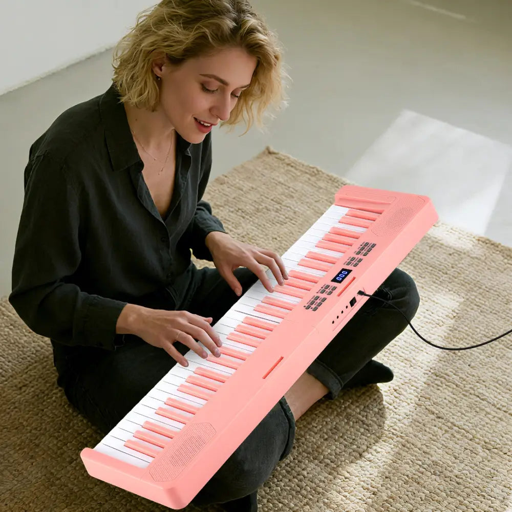 61-Key Foldable Piano Keyboard Full-size Electronic Keyboard with MIDI and Split Function-Pink - Pink - Pianos &