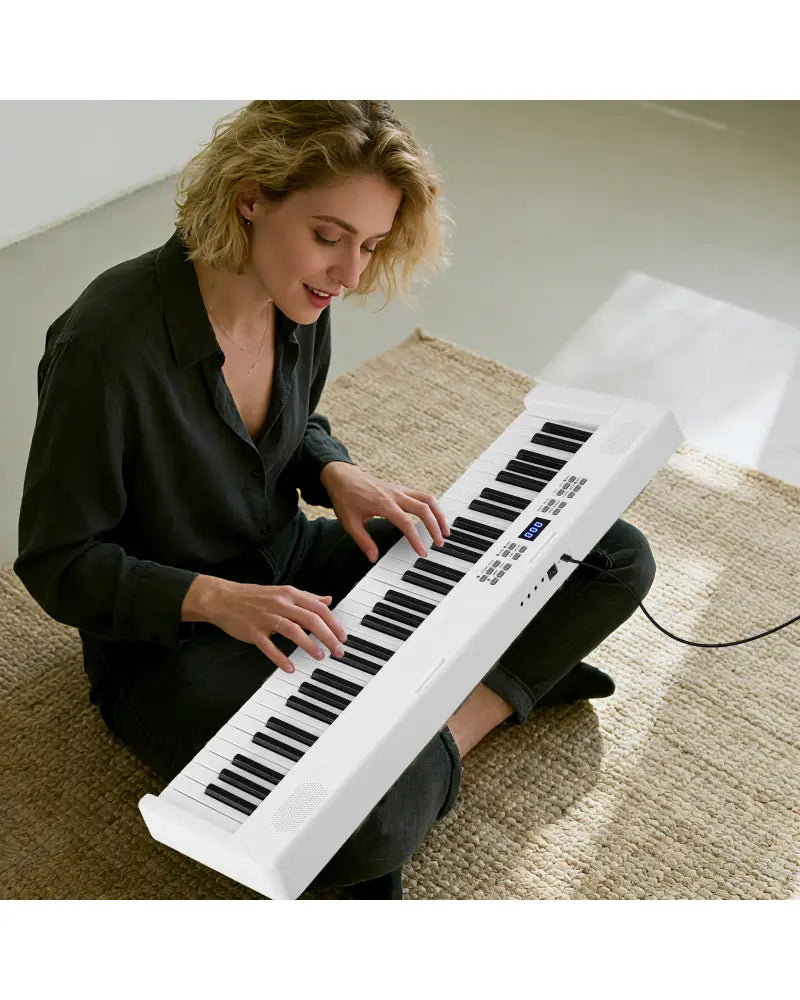 61-Key Foldable Piano Keyboard Full-size Electronic Keyboard with MIDI and Split Function-White - White - Pianos &