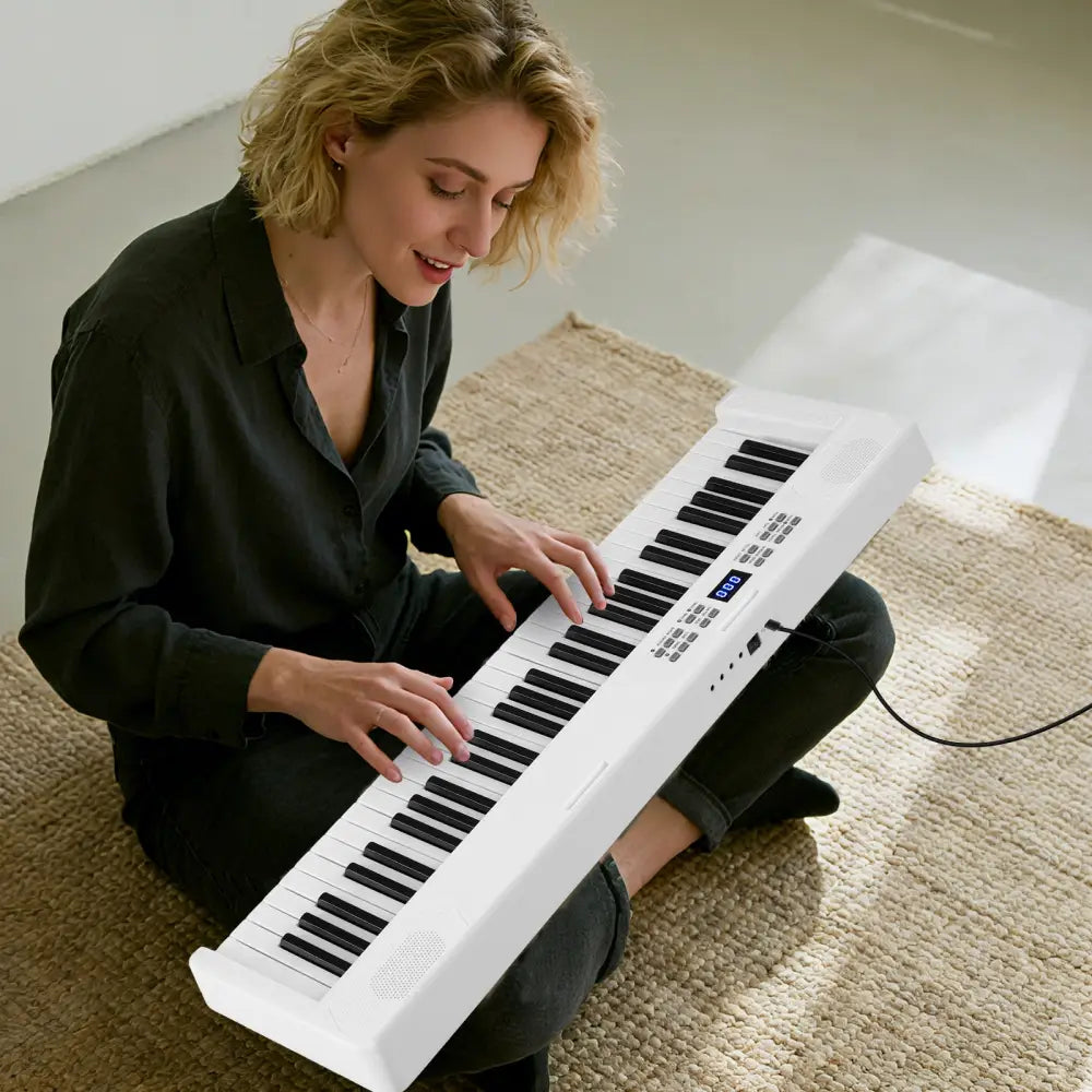 61-Key Foldable Piano Keyboard Full-size Electronic Keyboard with MIDI and Split Function-White - White - Pianos &