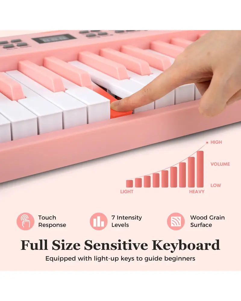 61-Key Foldable Piano Keyboard Full-size Electronic Keyboard with MIDI and Split Function-Pink - Pink - Pianos &