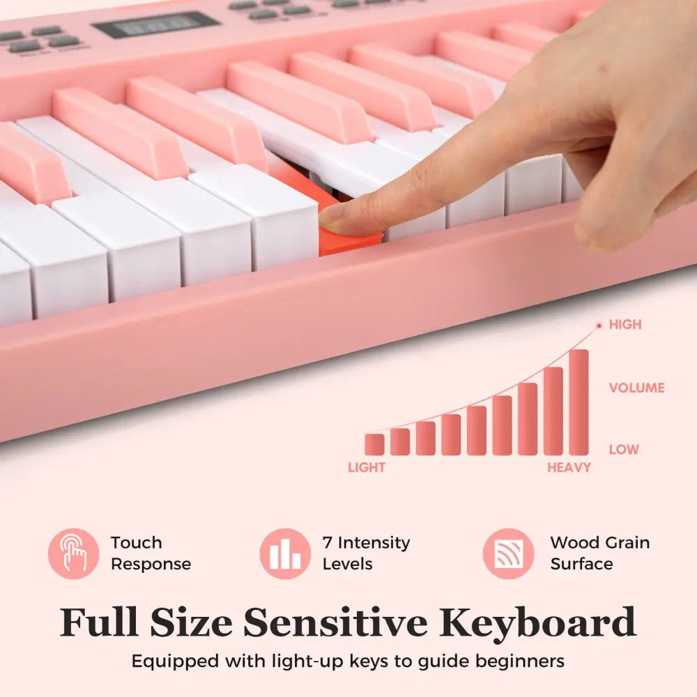 61-Key Foldable Piano Keyboard Full-size Electronic Keyboard with MIDI and Split Function-Pink - Pink - Pianos &