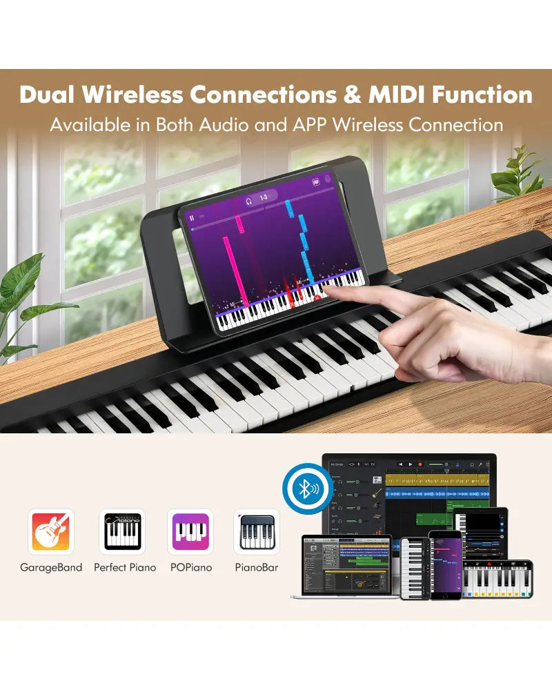 61-Key Folding Piano Keyboard with Full Size Keys and Music Stand-Black - Black - Pianos & Keyboards