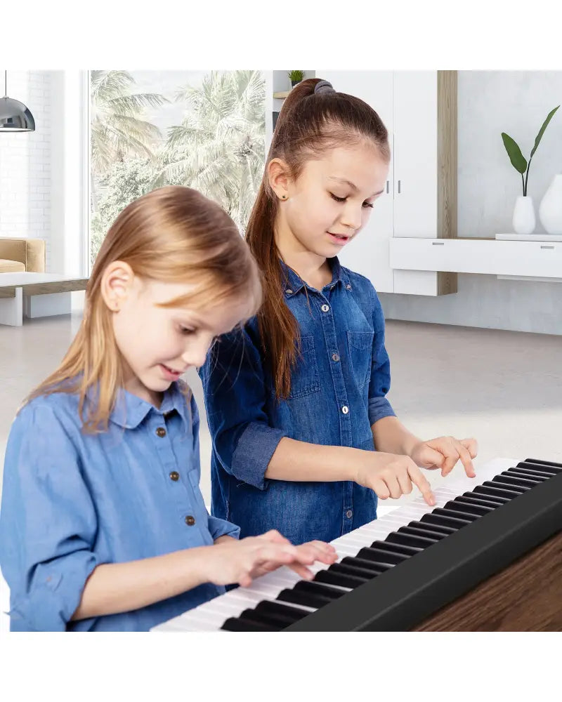 61-Key Folding Piano Keyboard with Full Size Keys and Music Stand-Black - Black - Pianos & Keyboards