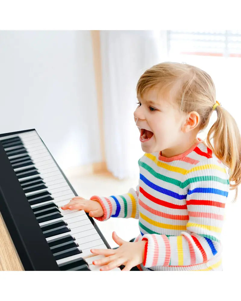 61-Key Folding Piano Keyboard with Full Size Keys and Music Stand-Black - Black - Pianos & Keyboards