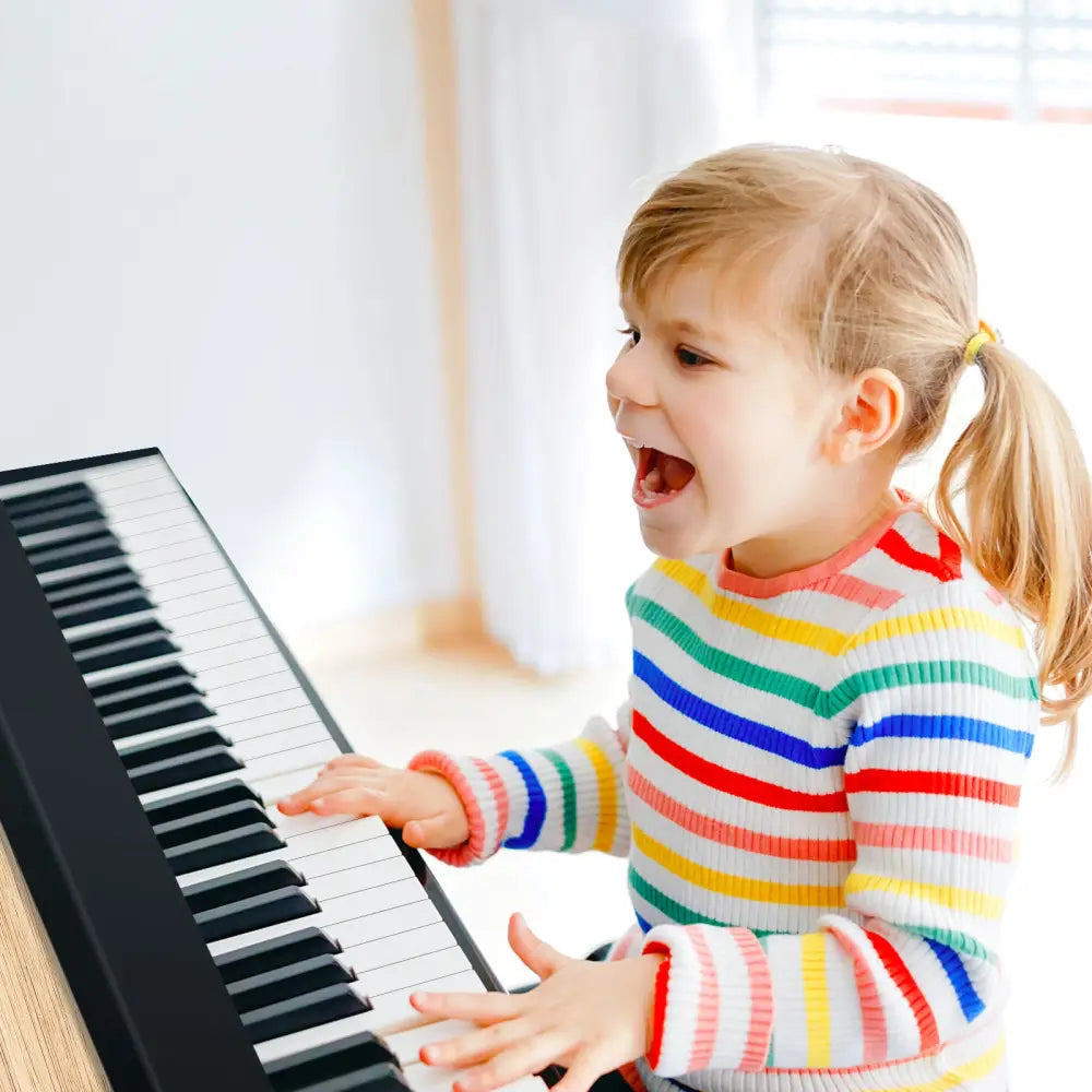 61-Key Folding Piano Keyboard with Full Size Keys and Music Stand-Black - Black - Pianos & Keyboards