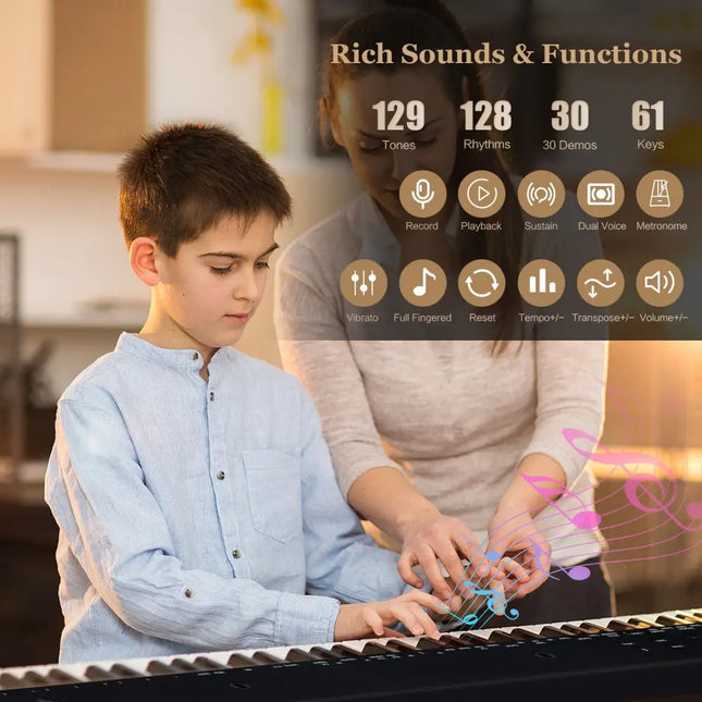 61-Key Portable Electronic Keyboard Piano Complete Digital Piano Set with Stand and Stool - Pianos & Keyboards