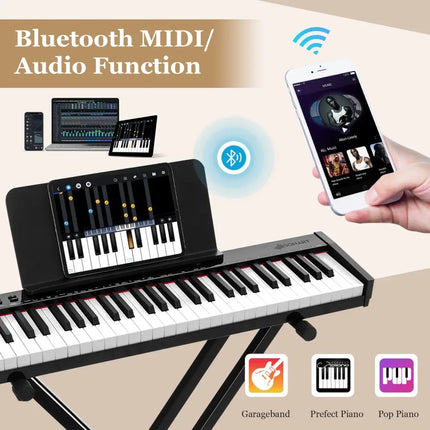 61-Key Portable Electronic Keyboard Piano Complete Digital Piano Set with Stand and Stool - Pianos & Keyboards