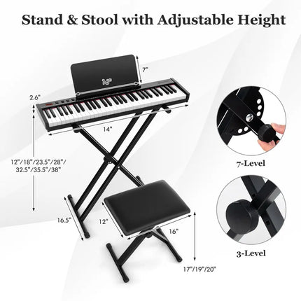 61-Key Portable Electronic Keyboard Piano Complete Digital Piano Set with Stand and Stool - Pianos & Keyboards