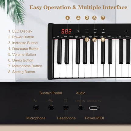 61-Key Portable Electronic Keyboard Piano Complete Digital Piano Set with Stand and Stool - Pianos & Keyboards