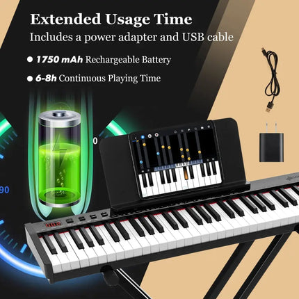 61-Key Portable Electronic Keyboard Piano Complete Digital Piano Set with Stand and Stool - Pianos & Keyboards