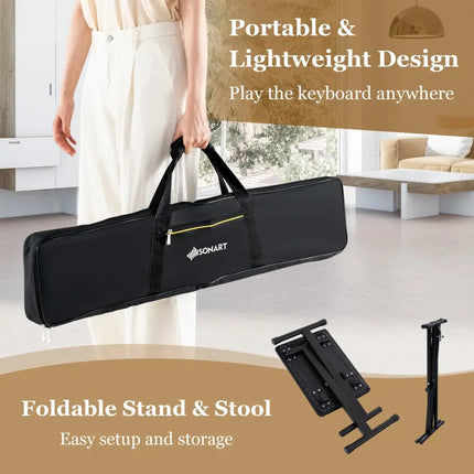 61-Key Portable Electronic Keyboard Piano Complete Digital Piano Set with Stand and Stool - Pianos & Keyboards