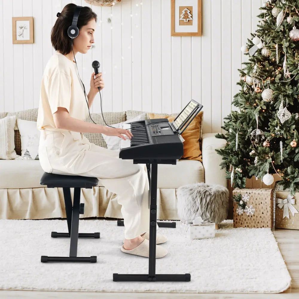 61-Key Portable Electronic Keyboard Piano with Stand and Stool - Black - Pianos & Keyboards